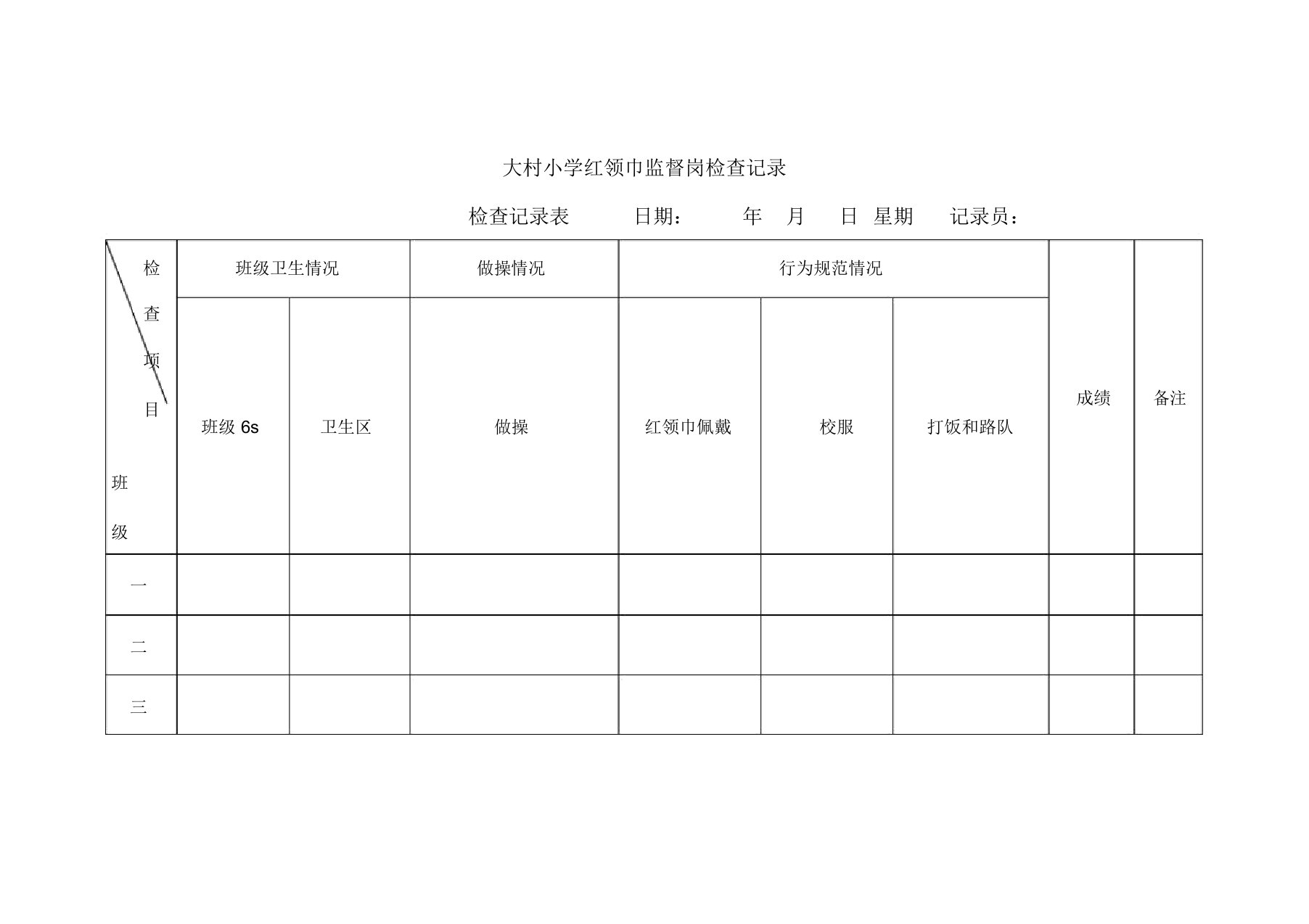 小学红领巾监督岗检查记录表