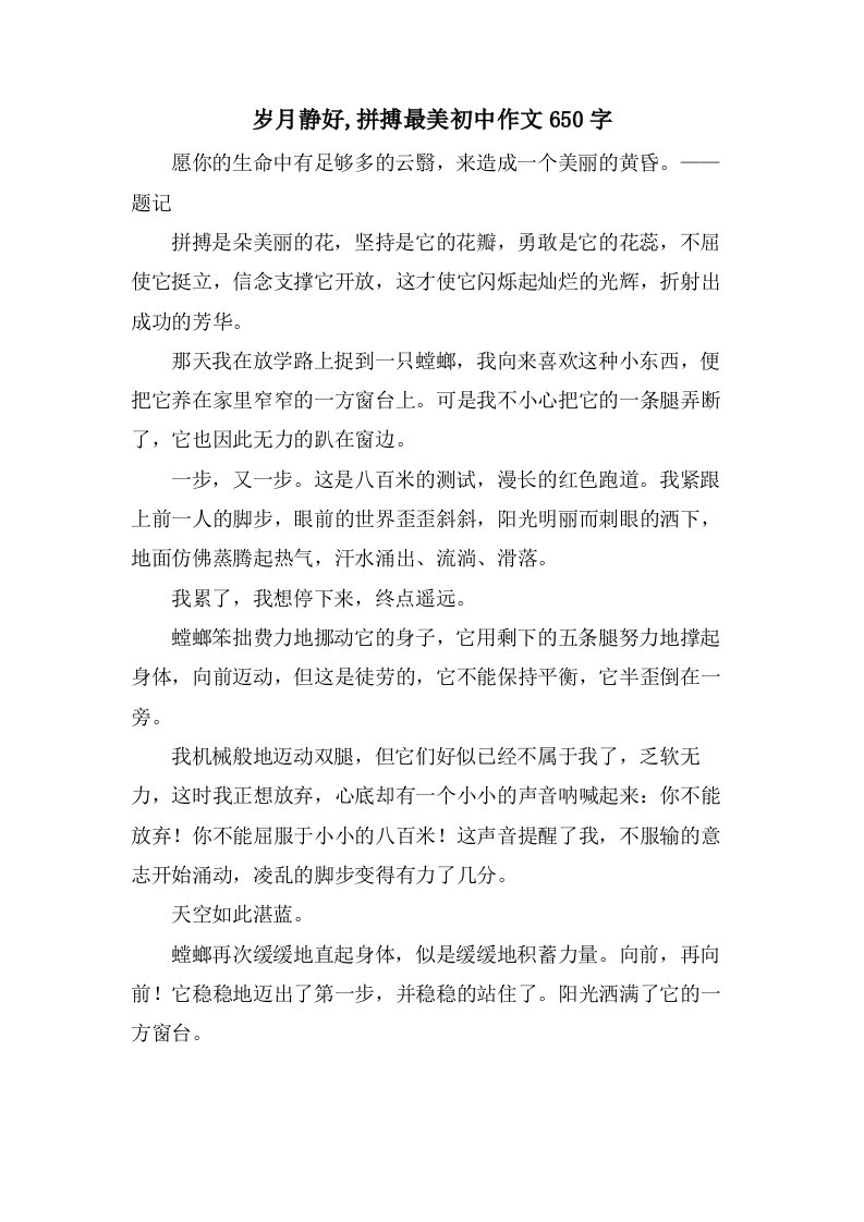 岁月静好,拼搏最美初中作文650字