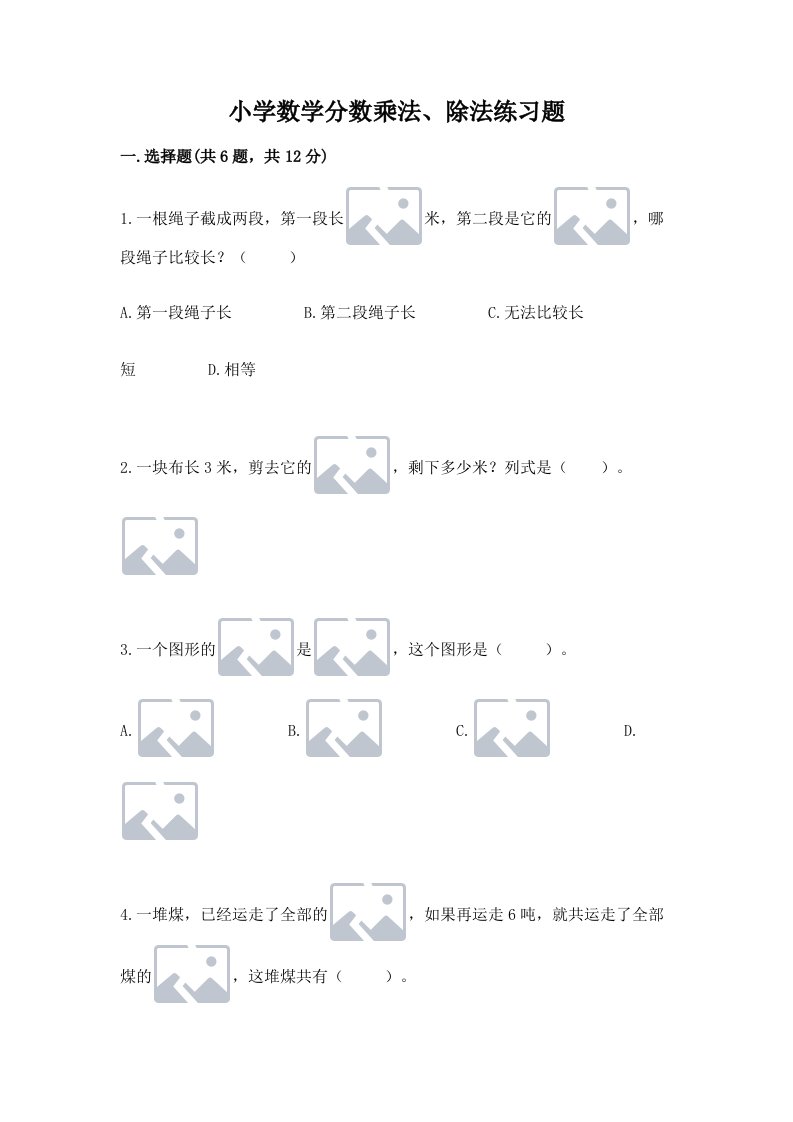 小学数学分数乘法、除法练习题及答案（真题汇编）