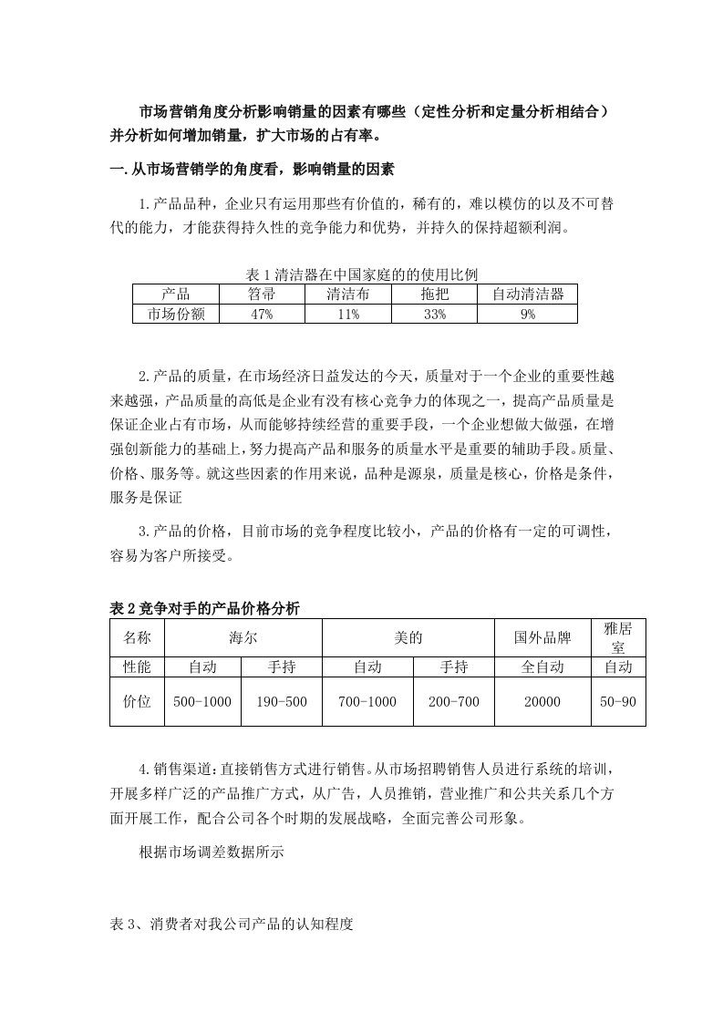 影响公司销量因素