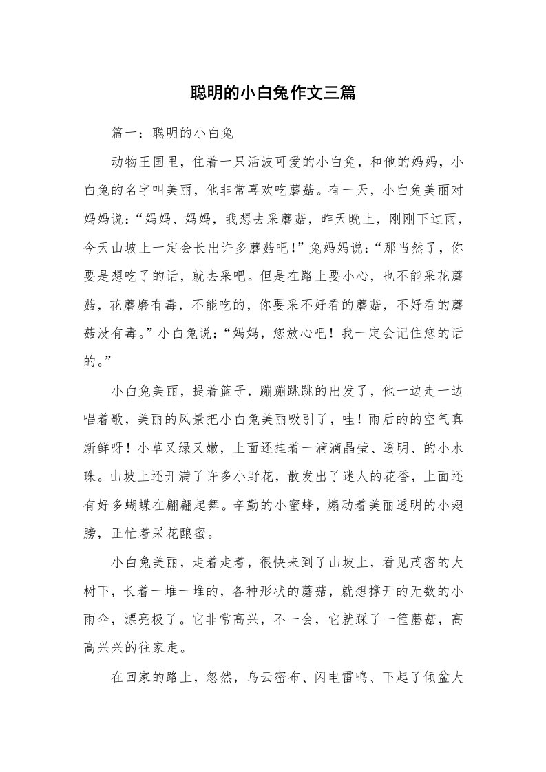 聪明的小白兔作文三篇