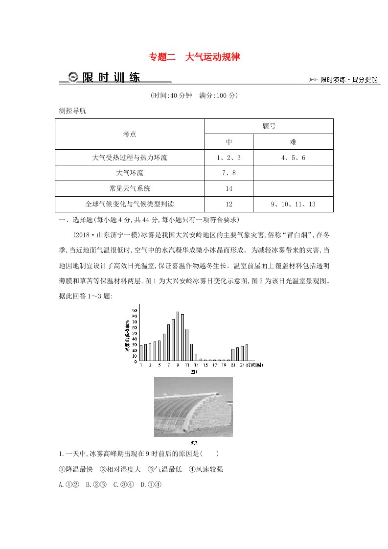 2019版高考地理二轮总复习专题二大气运动规律限时训练