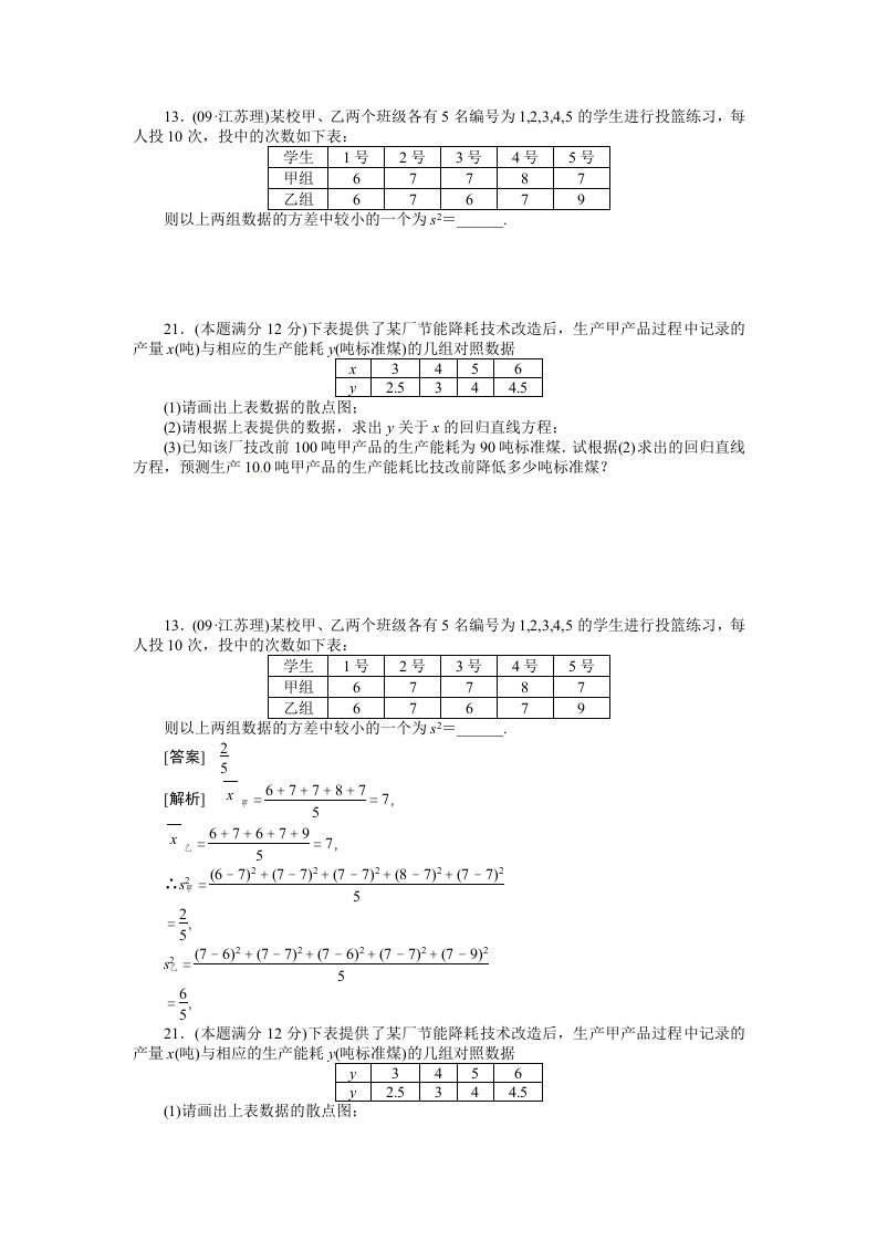 线性回归方程练习及答案