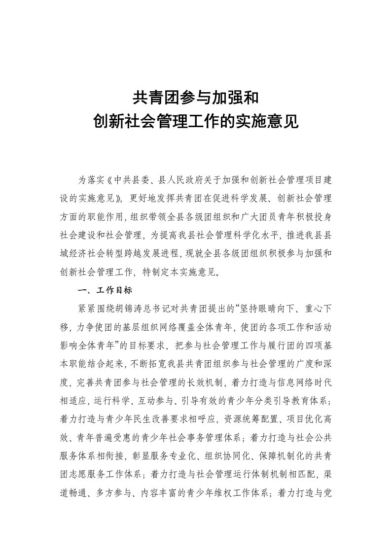 项目管理-共青团参与加强和创新社会管理项目的实施意见