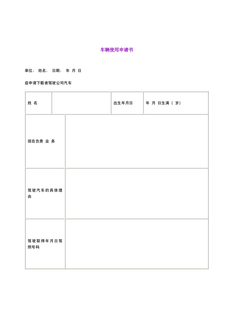 【管理精品】车辆使用申请书