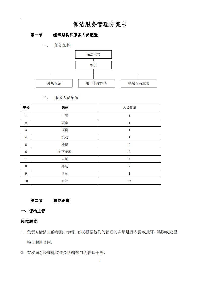 保洁服务管理方案书