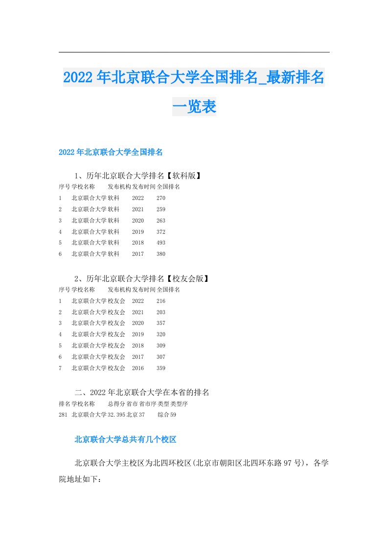 北京联合大学全国排名_最新排名一览表