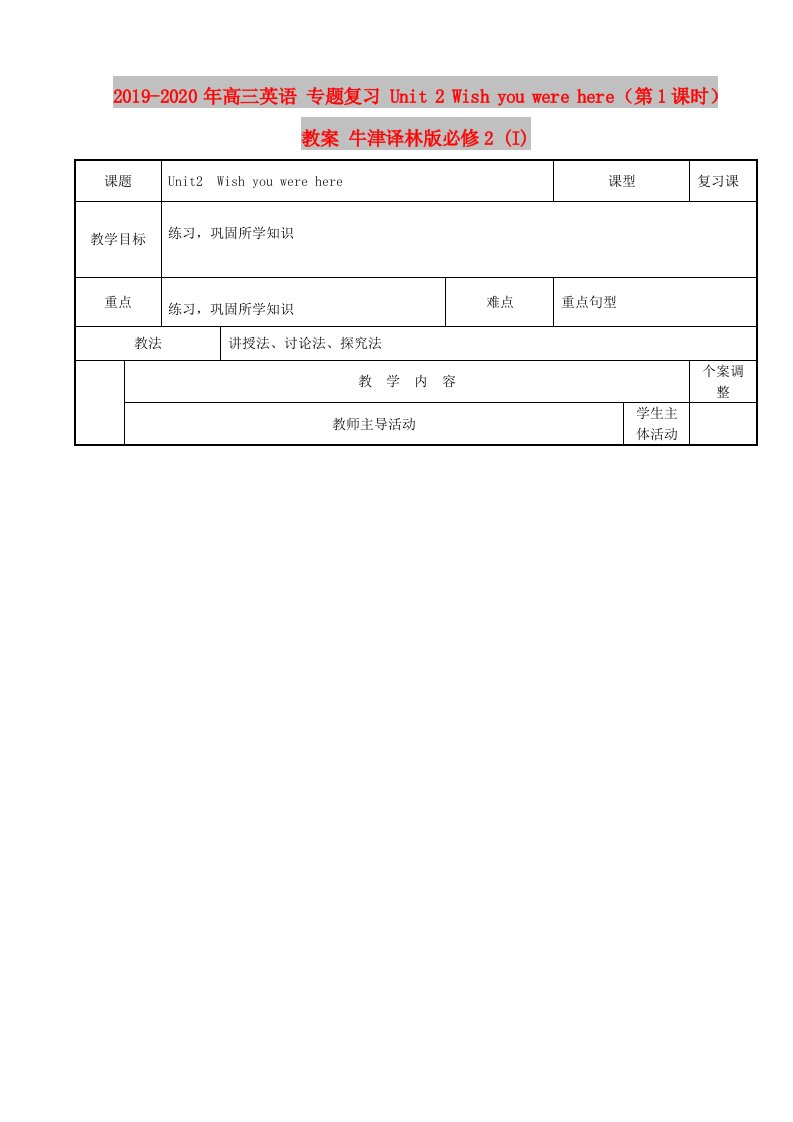 2019-2020年高三英语