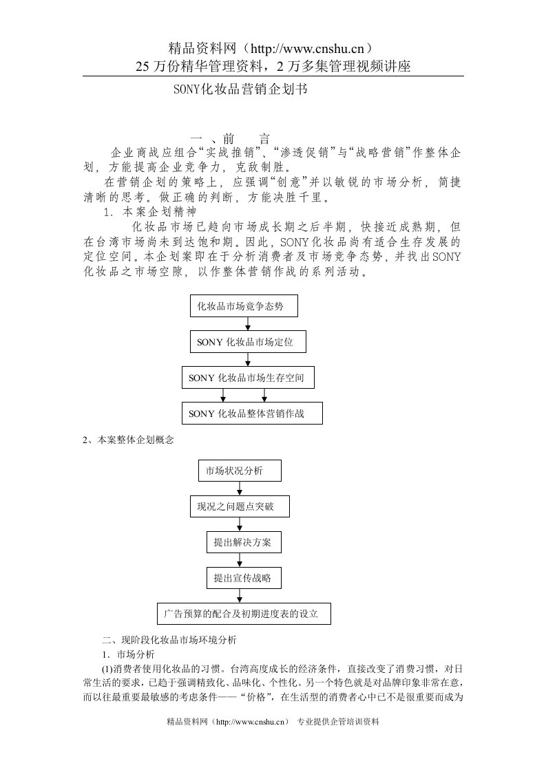 SONY化妆品营销企划书