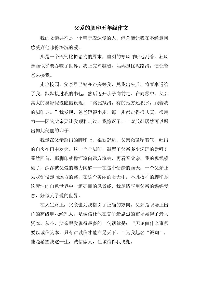 父爱的脚印五年级作文