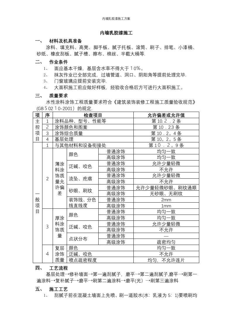 内墙乳胶漆施工方案