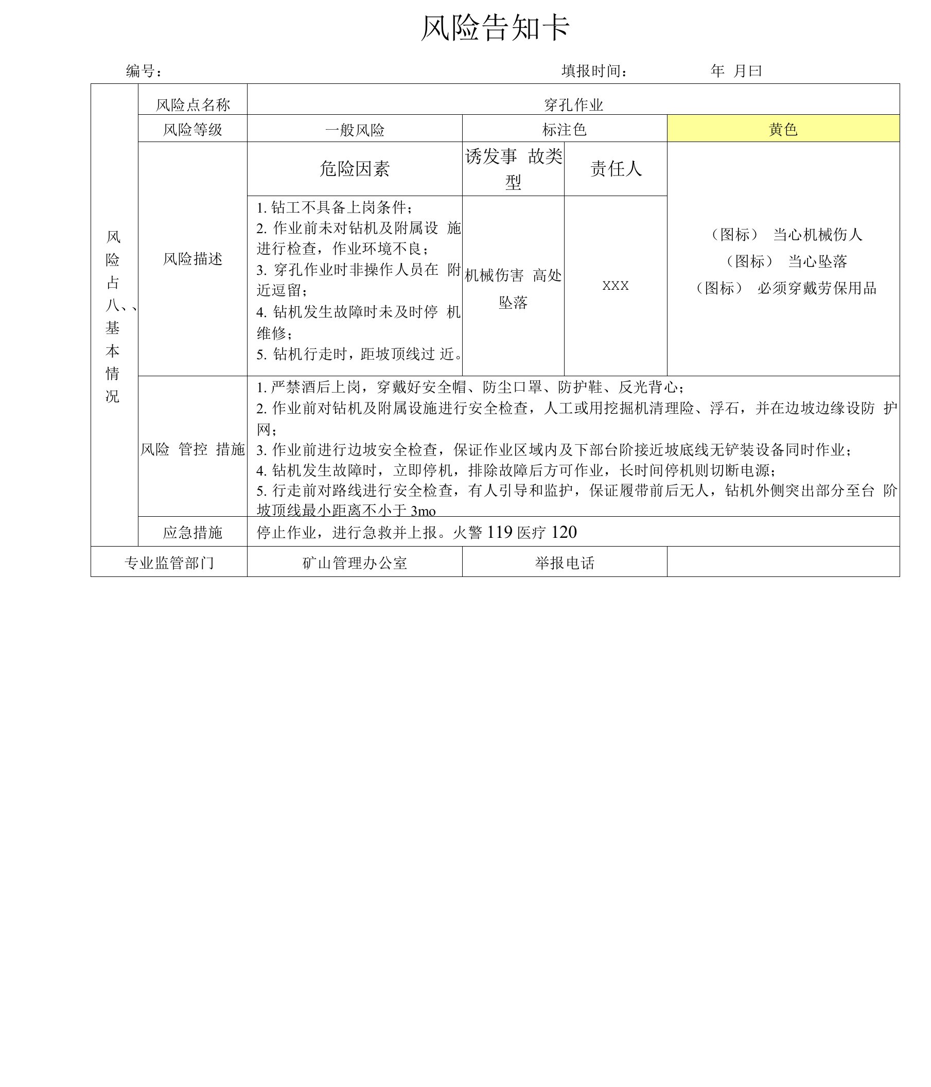 矿山穿孔作业风险告知卡