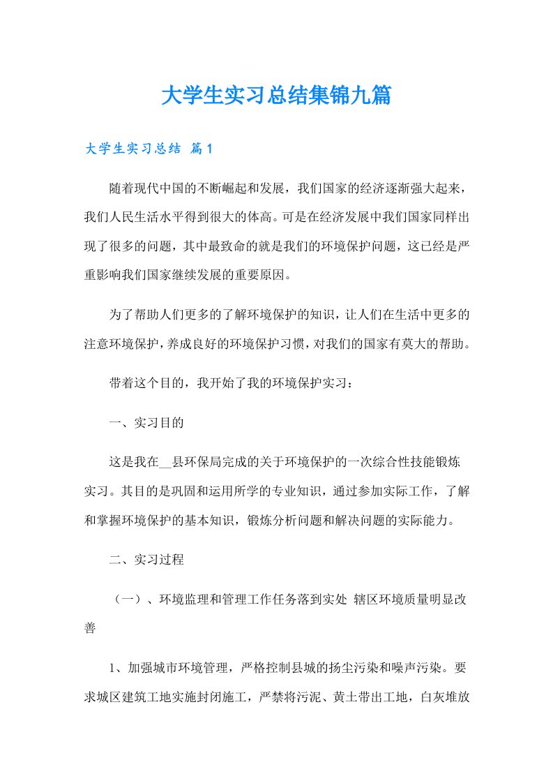 大学生实习总结集锦九篇