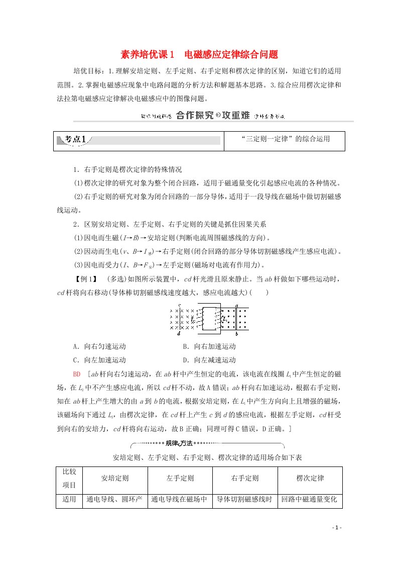 2020_2021学年新教材高中物理第2章电磁感应及其应用素养培优课1电磁感应定律综合问题学案鲁科版选择性必修2