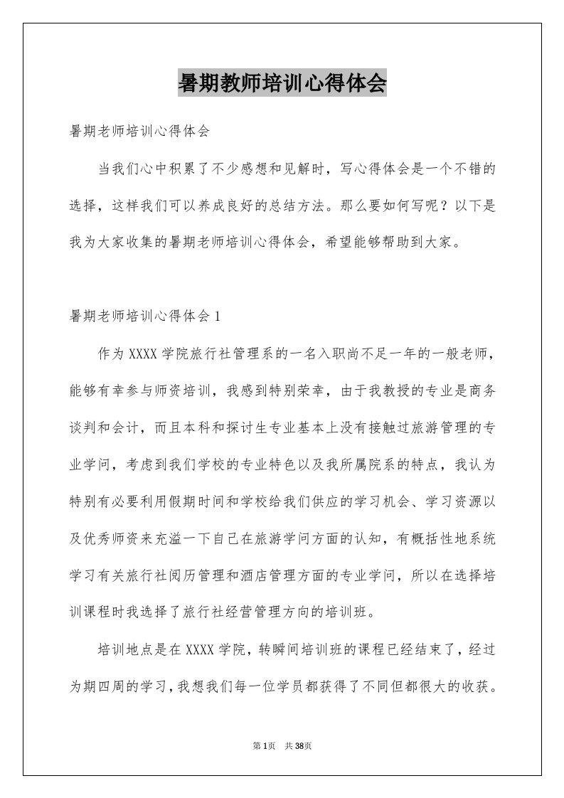 暑期教师培训心得体会例文2