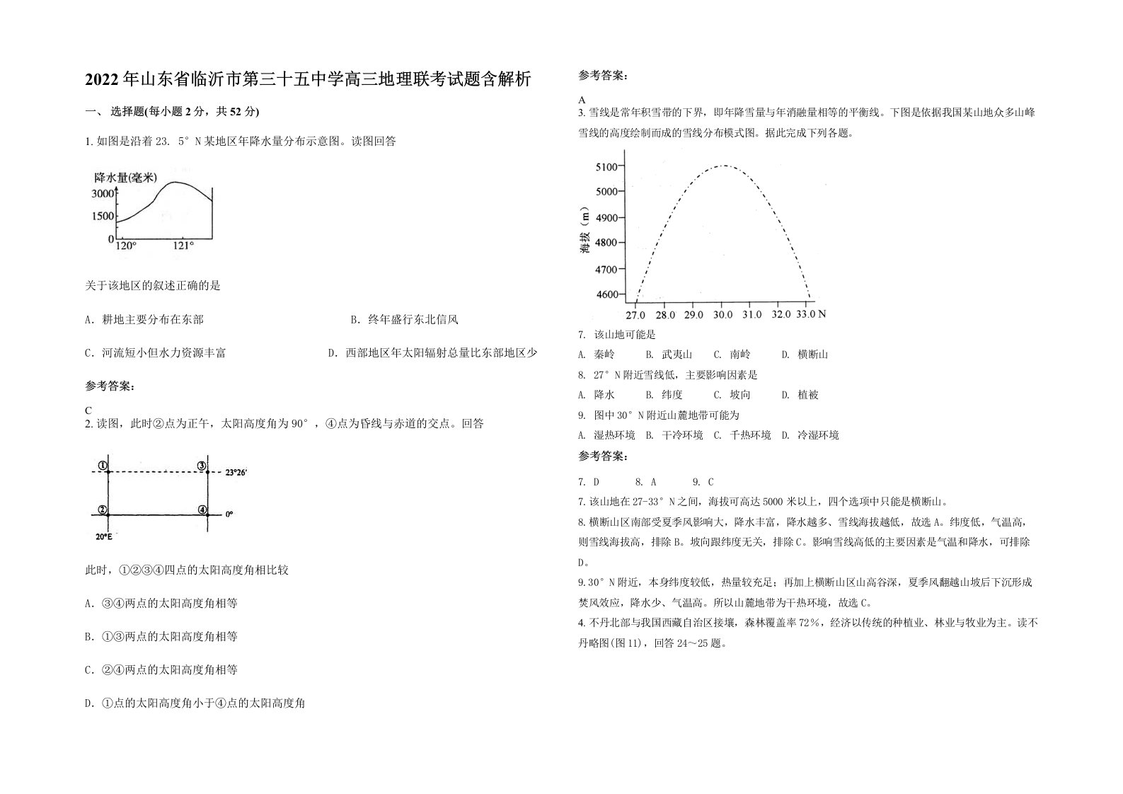 2022年山东省临沂市第三十五中学高三地理联考试题含解析