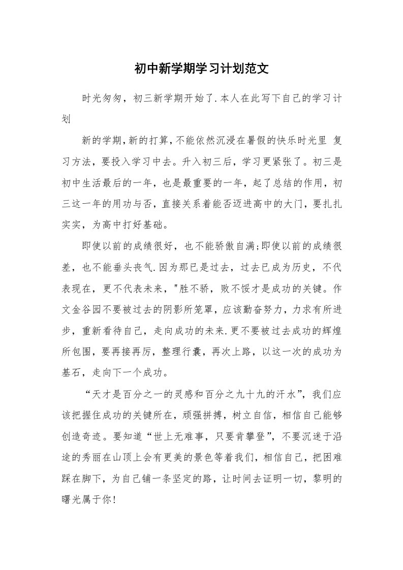 工作计划_183082_初中新学期学习计划范文