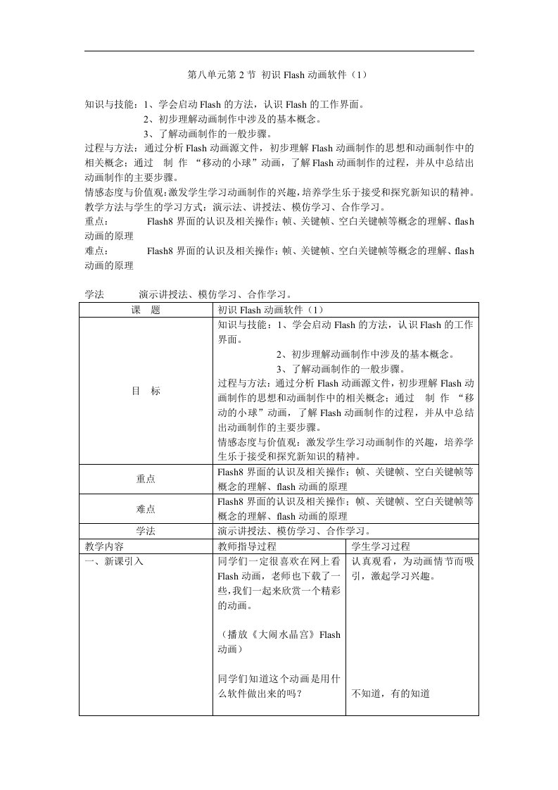 苏科版初中信息技术下册《初识Flash动画软件》