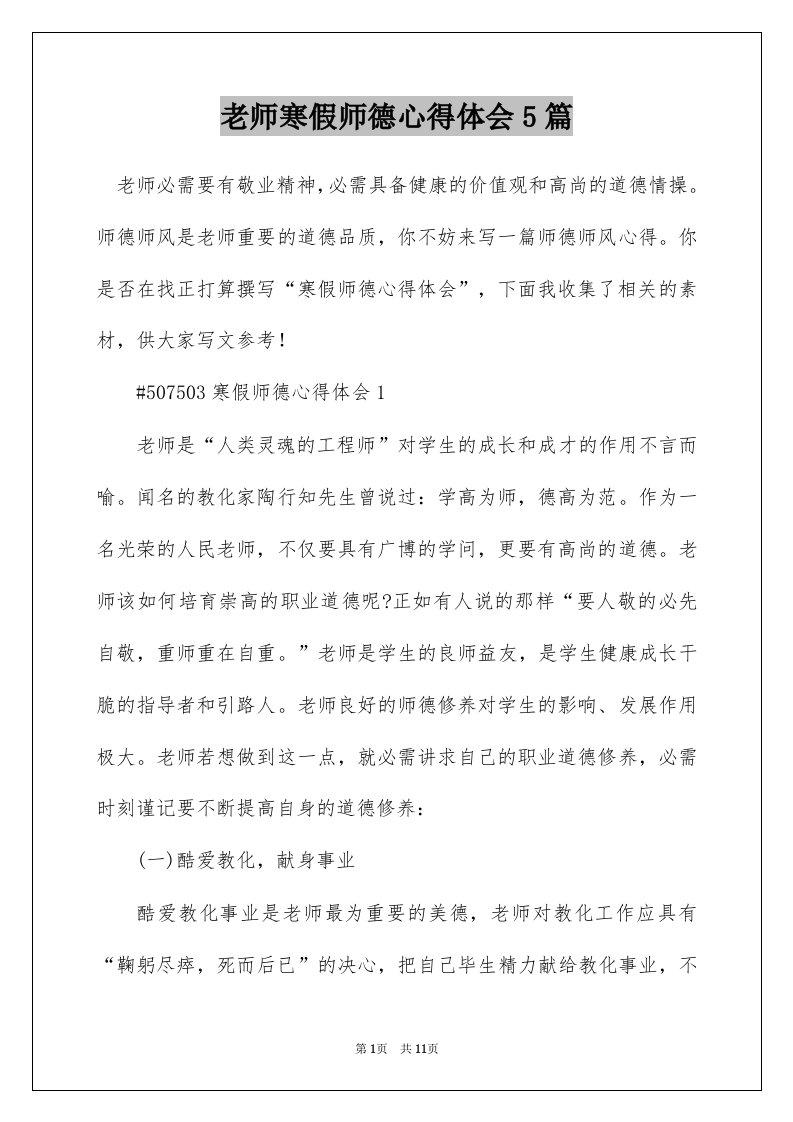 老师寒假师德心得体会5篇