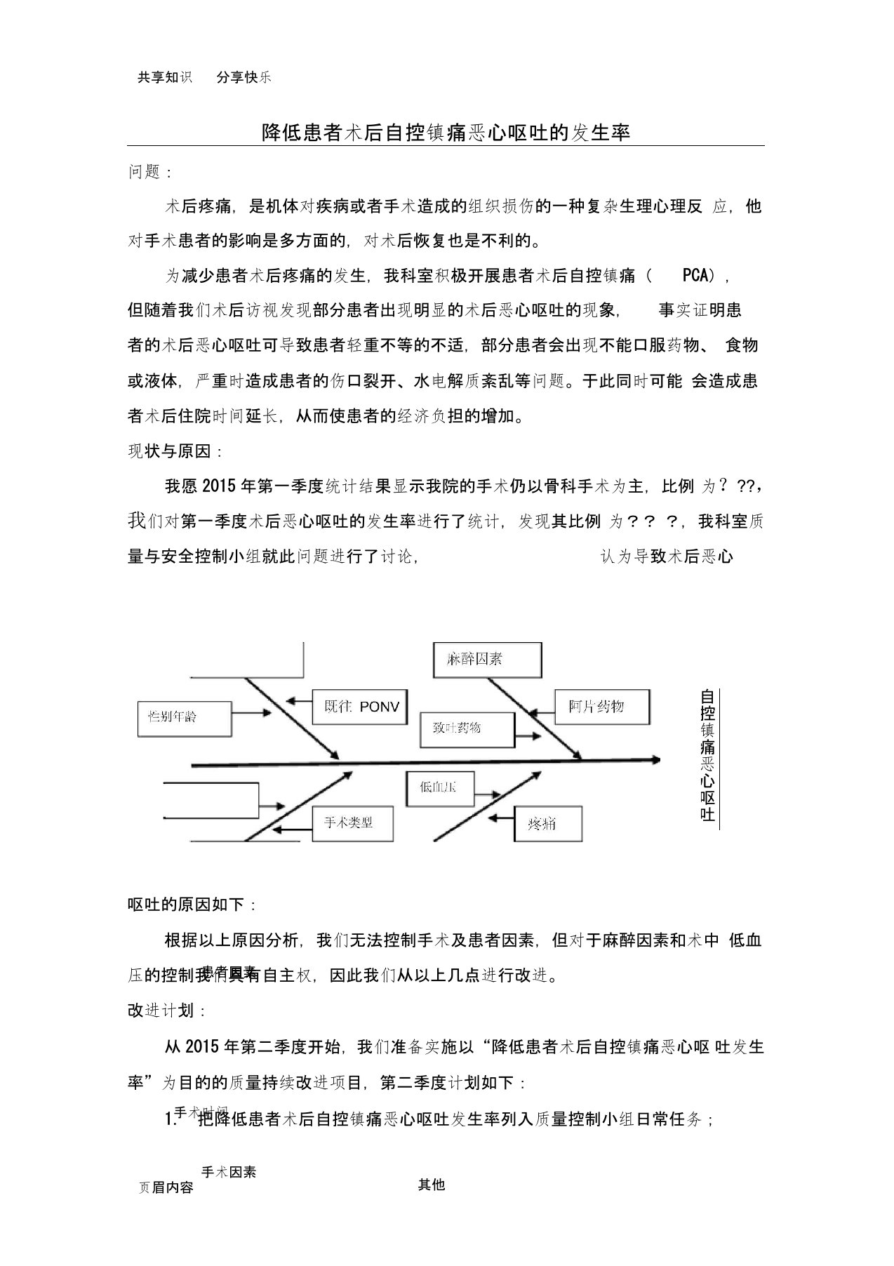 降低患者术后恶心呕吐PDCA