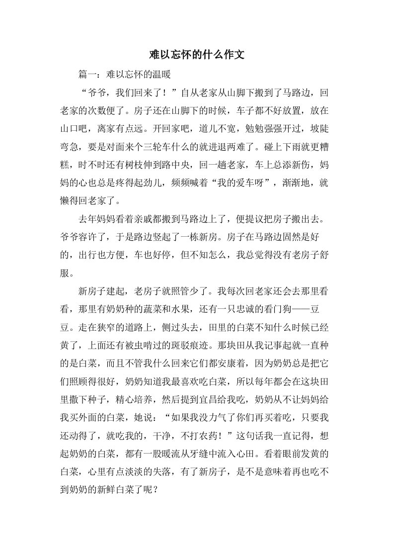 难以忘怀的什么作文