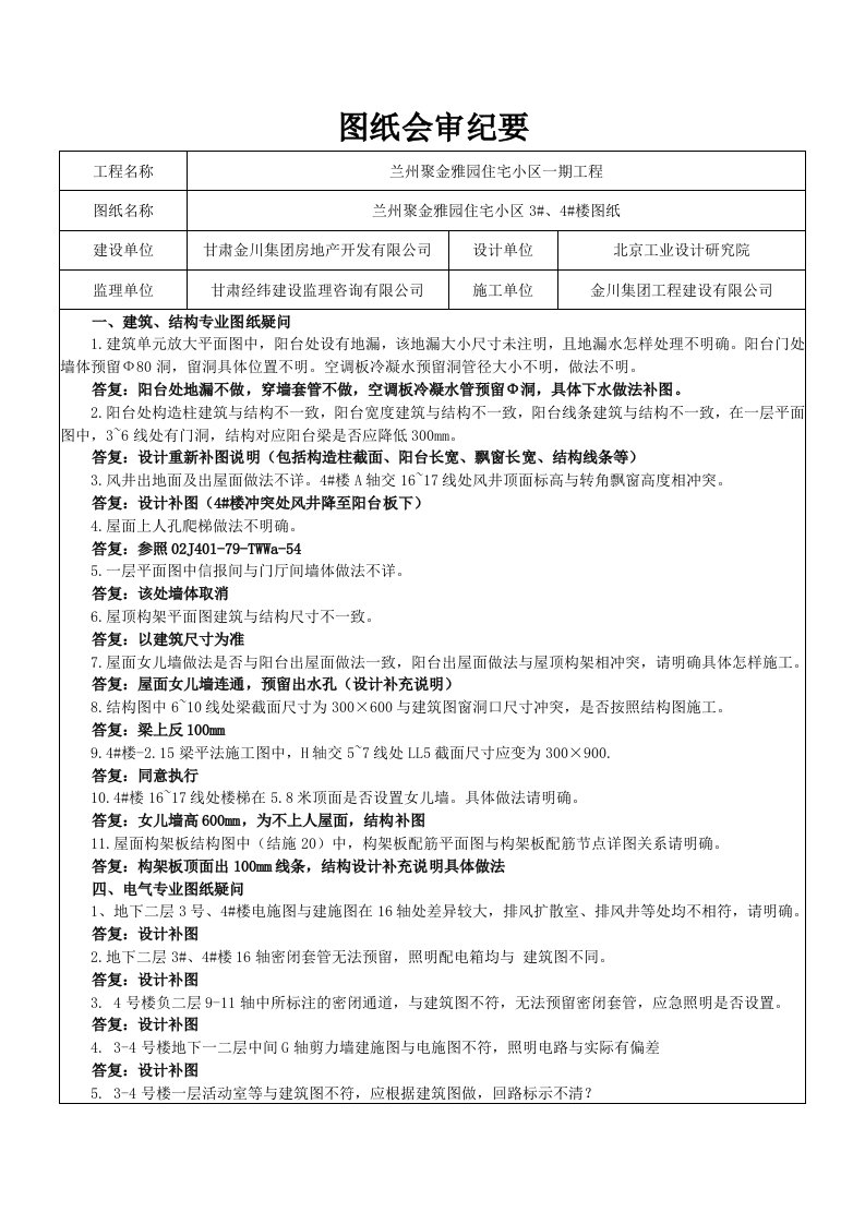 图纸会审纪要表格