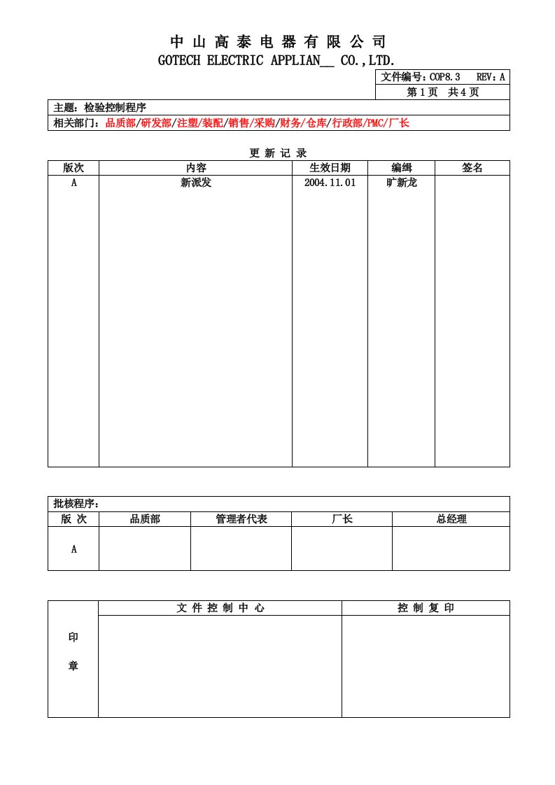 RoHS体系文件-COP8.3检验控制程序