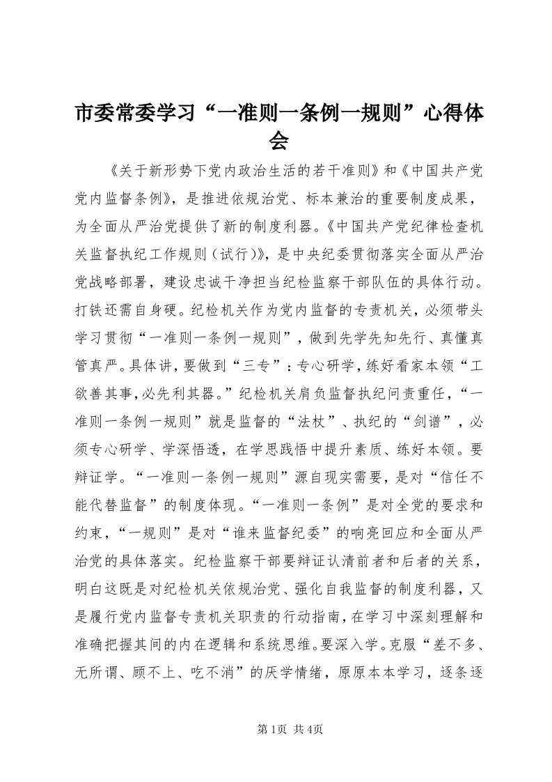 5市委常委学习“一准则一条例一规则”心得体会