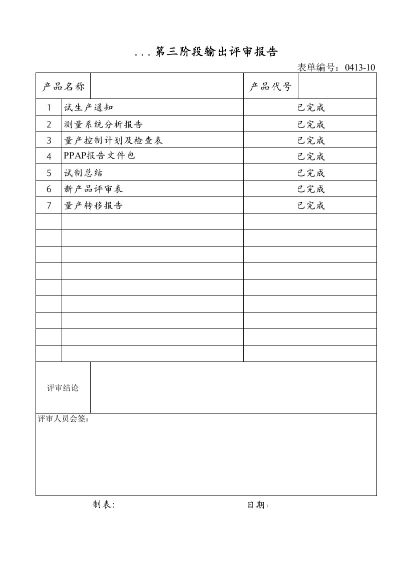 APQP文件包、评审报告