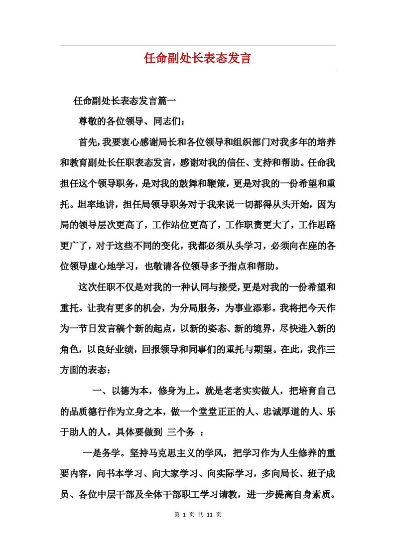 任命副处长表态发言