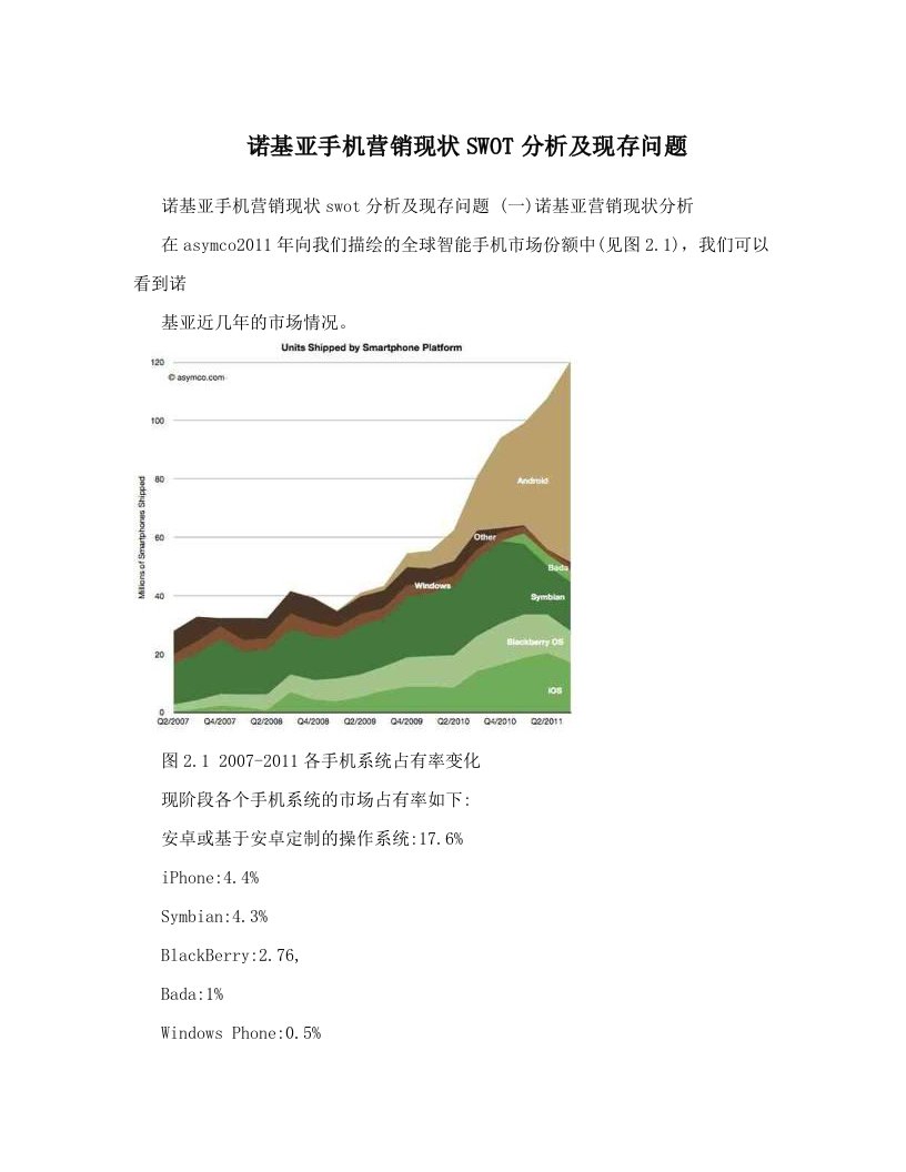 诺基亚手机营销现状SWOT分析及现存问题