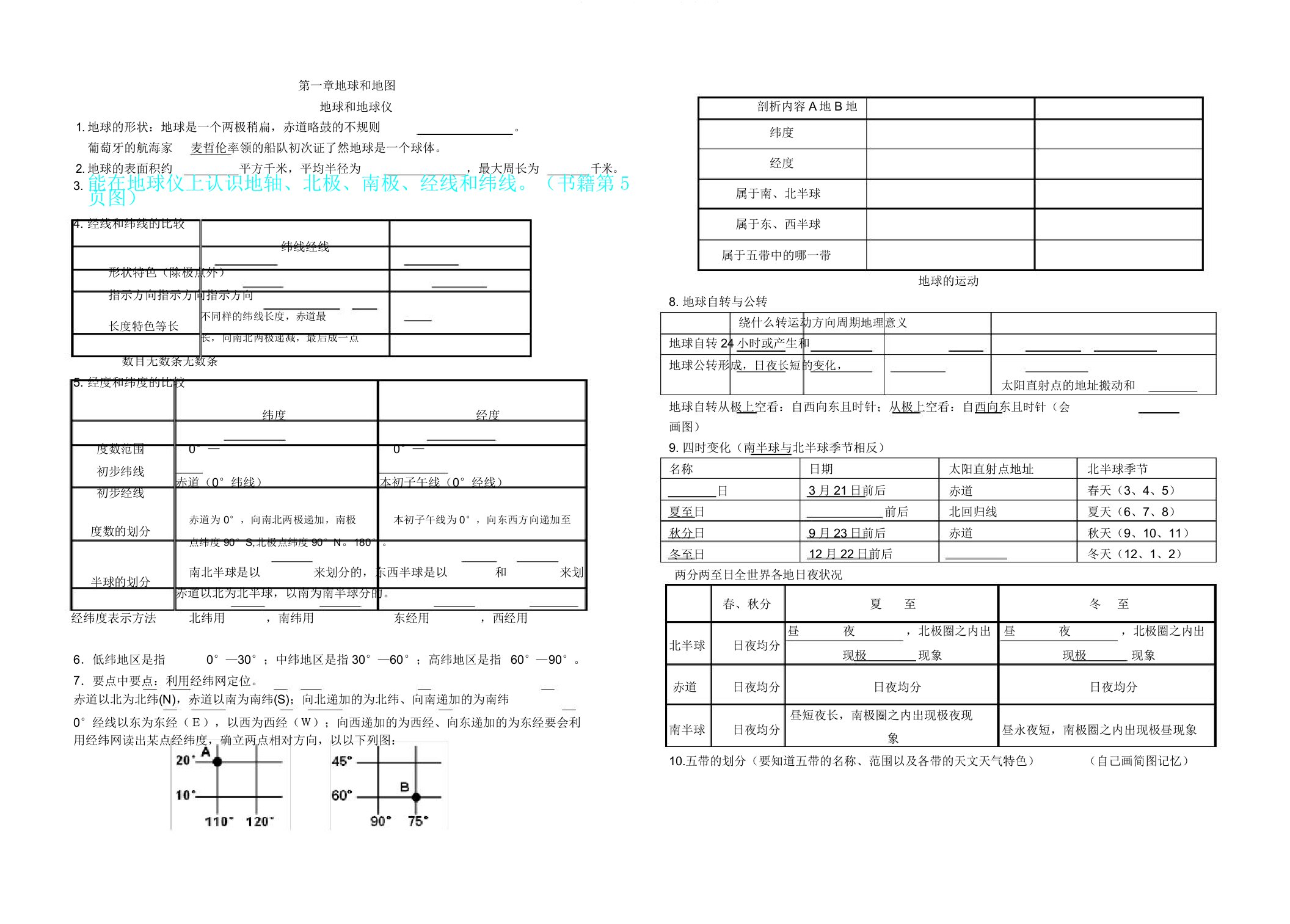 七年级上册地理知识点填空全