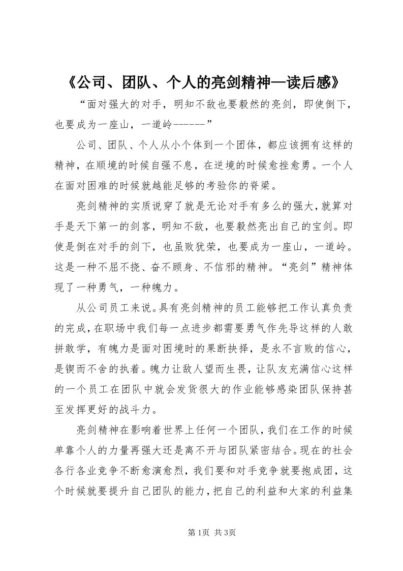 《公司、团队、个人的亮剑精神—读后感》