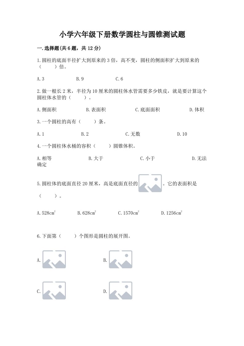 小学六年级下册数学圆柱与圆锥测试题精品【典型题】