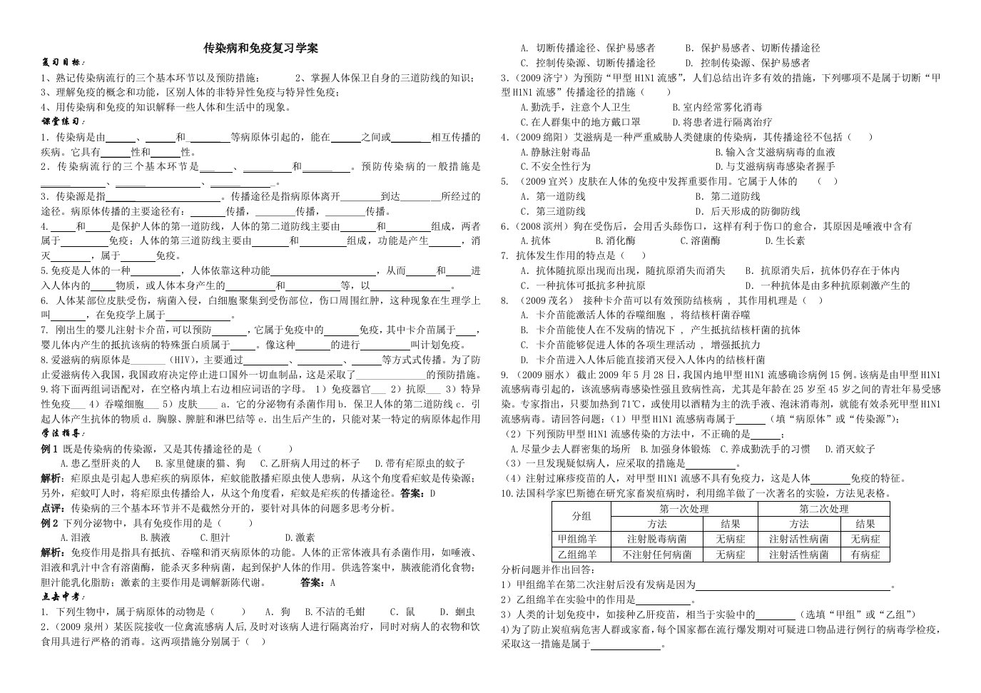 传染病和免疫复习学案