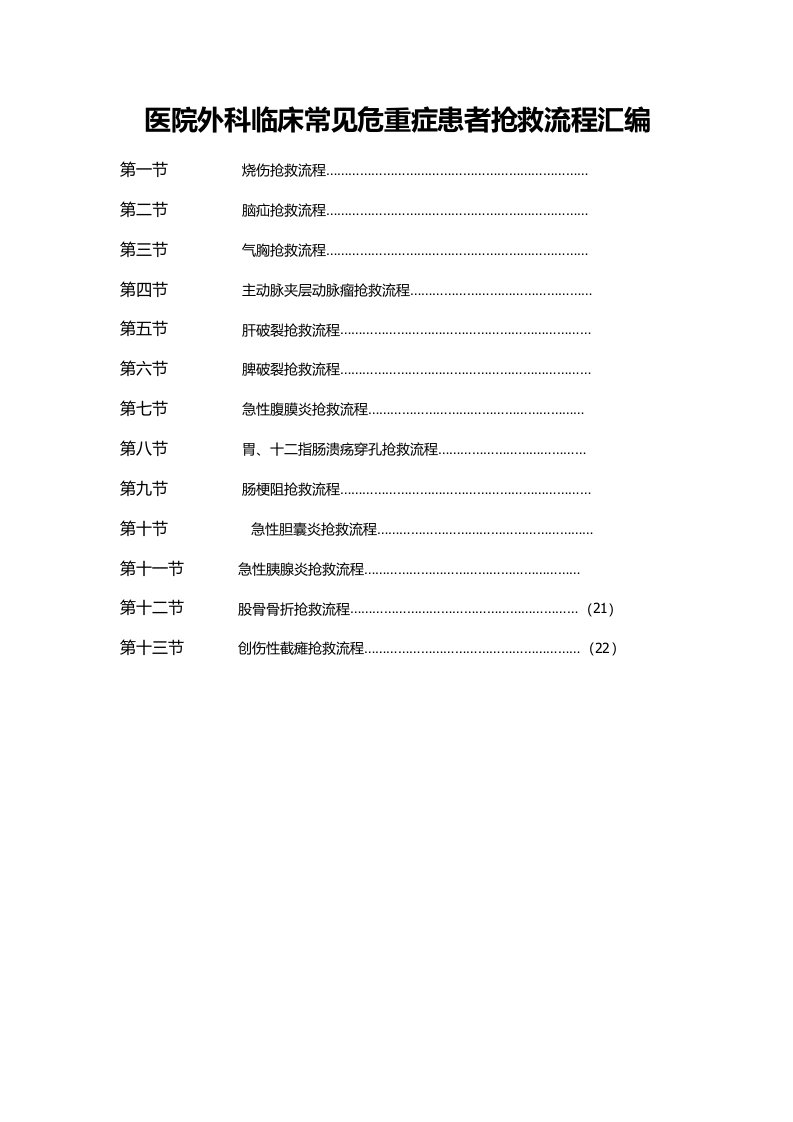 医院外科临床常见危重症患者抢救流程汇编