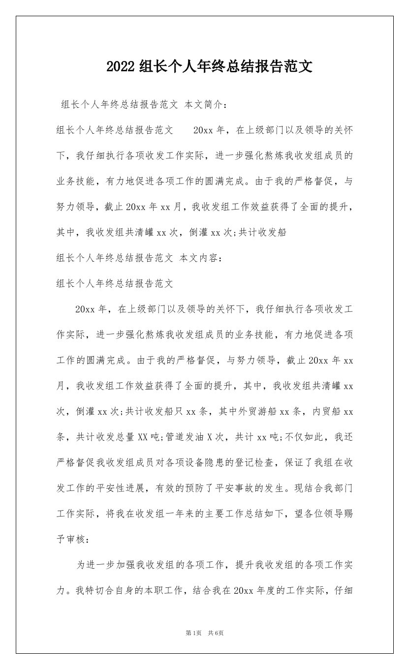 2022组长个人年终总结报告范文