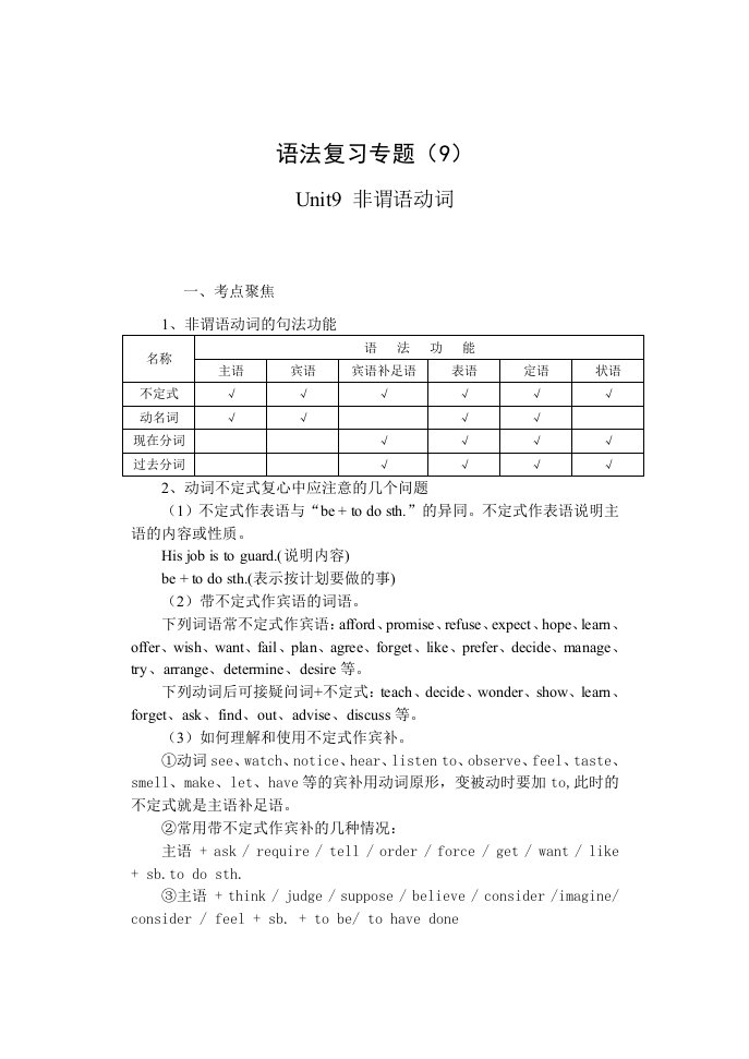 高考英语非谓语动词