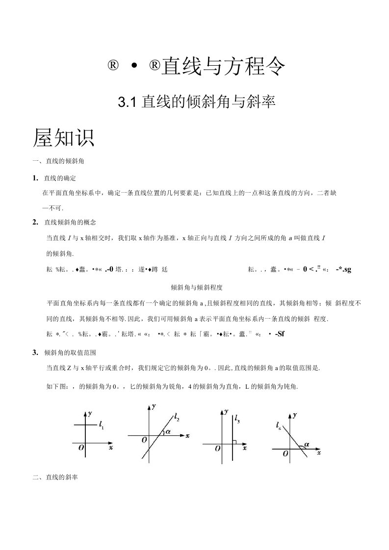 专题31直线的倾斜角与斜率高一数学人教版必修2复习讲义