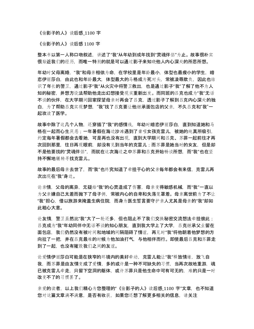 偷影子的人读后感100字