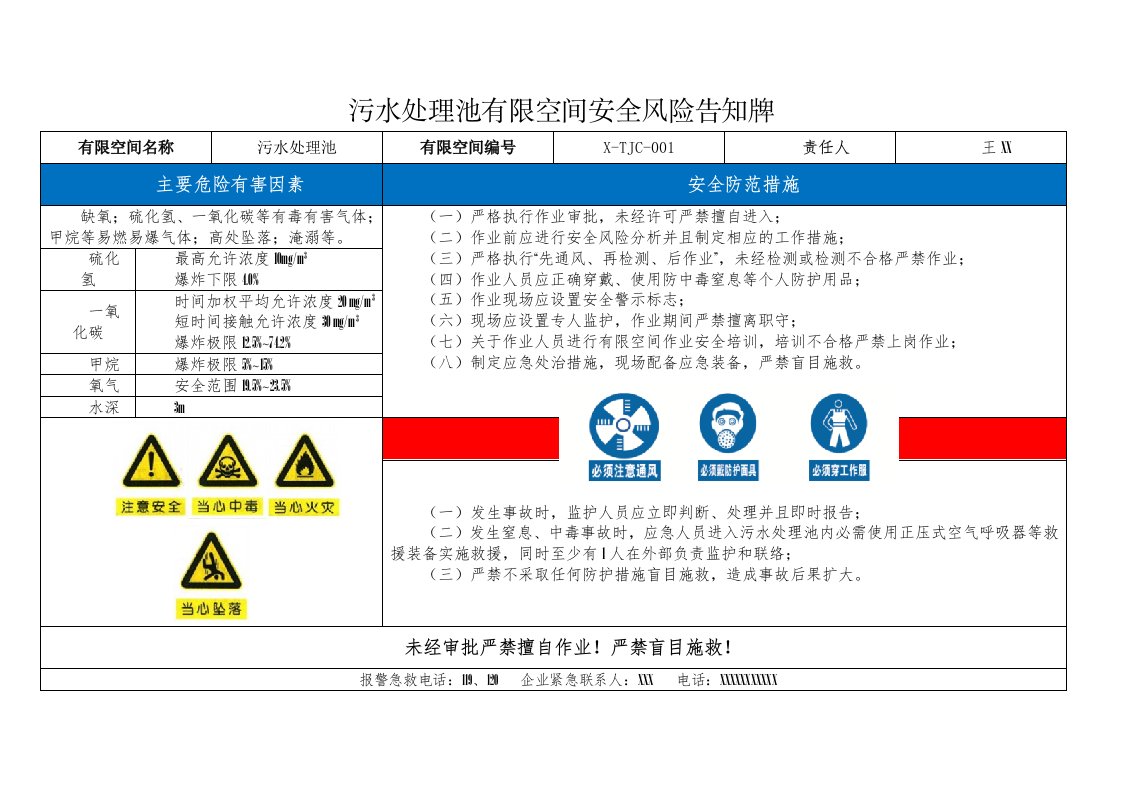 污水处理池有限空间安全警示标志