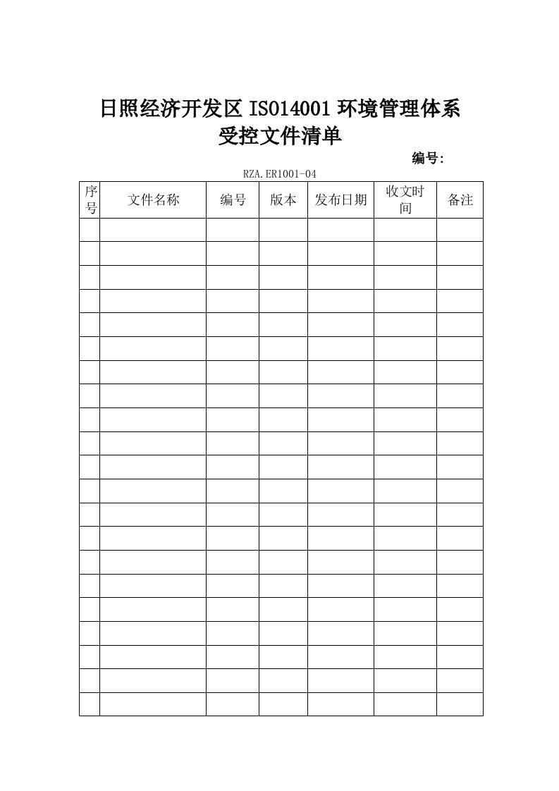 精选环境管理体系-受控文件清单