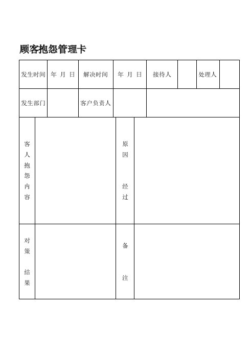 推荐-顾客抱怨管理卡