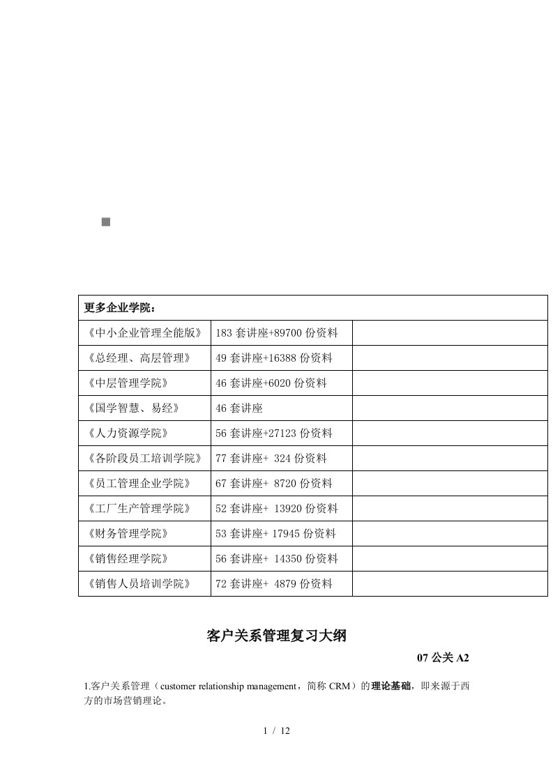 客户关系管理复习资料