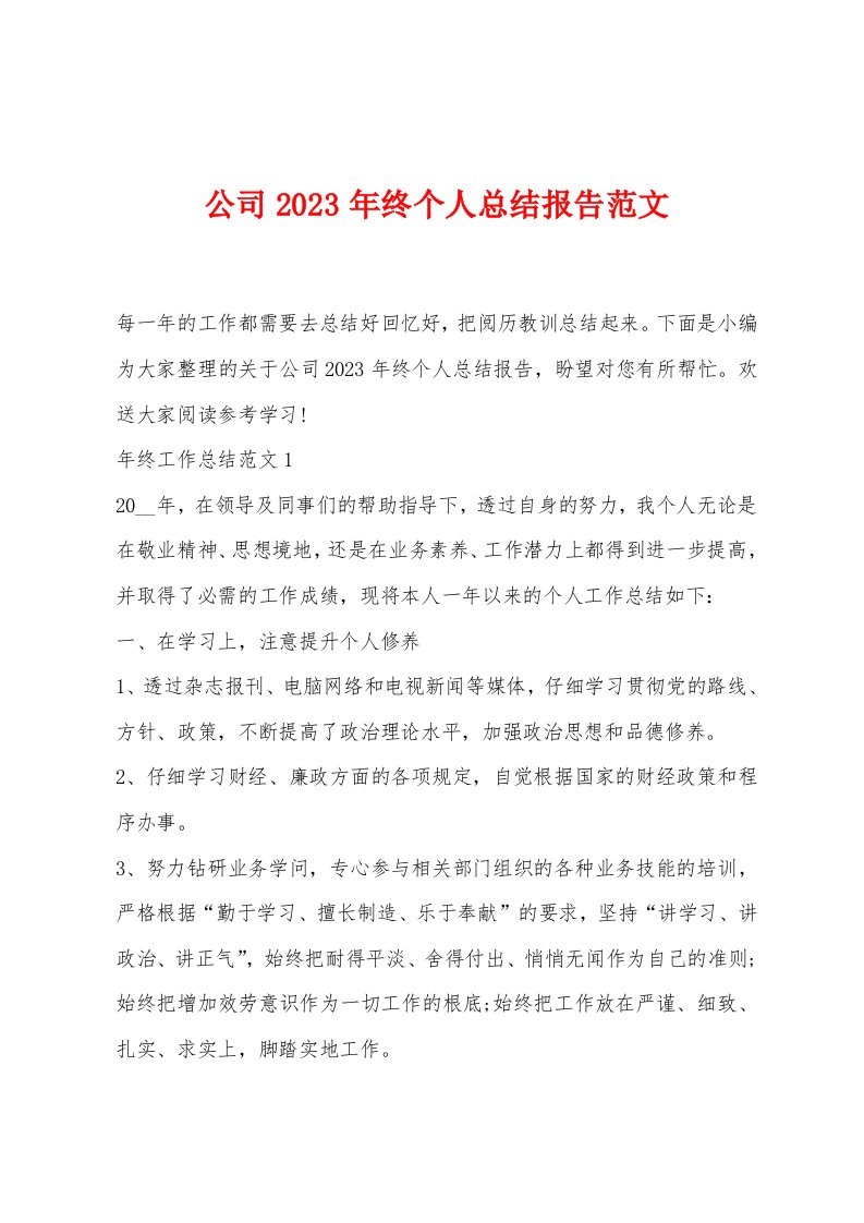 公司2023年终个人总结报告范文