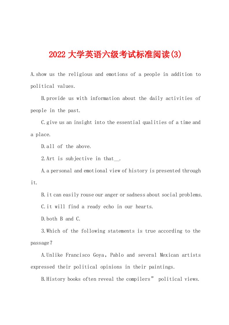 2022年大学英语六级考试标准阅读(3)