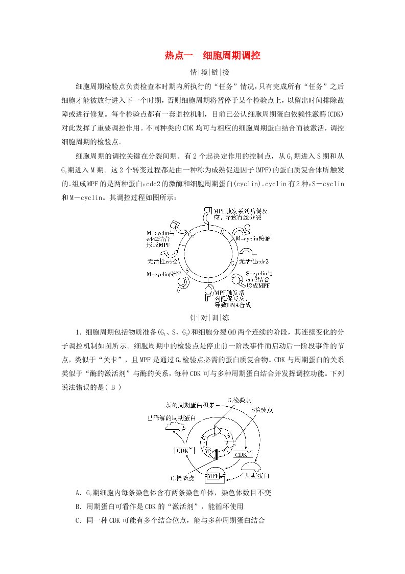 2025版高考生物一轮总复习教师用书必修1情境拓展3细胞周期调控和细胞自噬热点一细胞周期调控