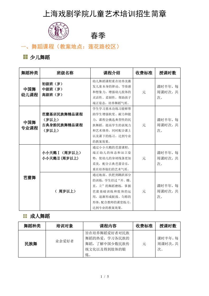 上海戏剧学院儿童艺术培训招生简章