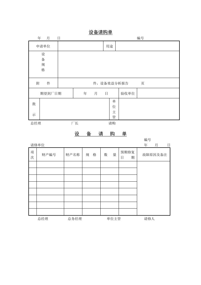 【管理精品】C060510-设备请购单