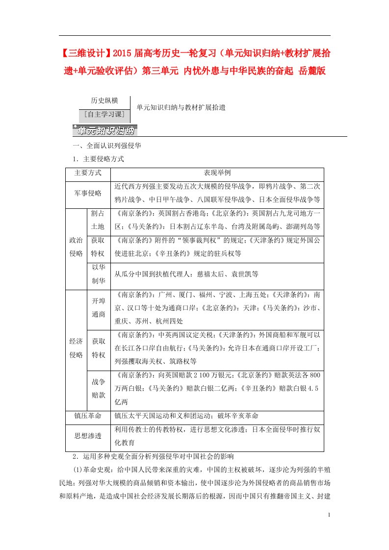 高考历史一轮复习（单元知识归纳